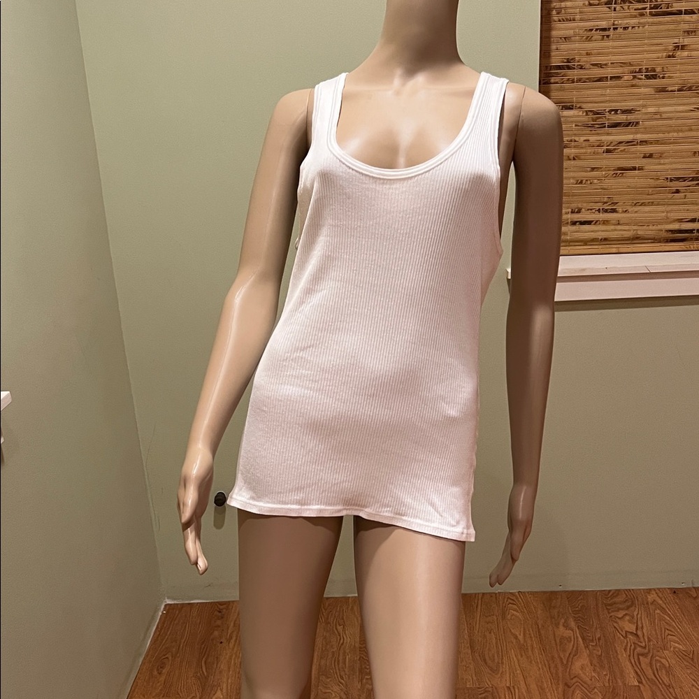 Nordstrom Collection White Ribbed Cotton Tank Top L